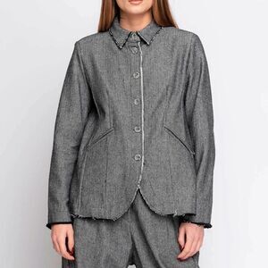Amici by Baci Black White Herringbone Raw Seam Organic Cotton Jacket Size Medium